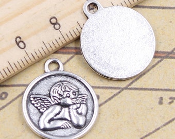 20 Stück Engel Amor Tag Charms Anhänger 22x19mm Antik Silber Ornament Zubehör Schmuckherstellung DIY handgemachtes Handwerk Basismaterial