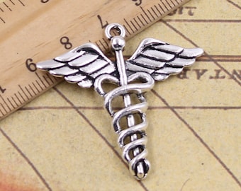 10pcs Wand with wings charms pendant 40x40mm antique silver ornament accessories jewelry making DIY handmade craft base material