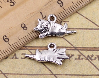 40pcs Lazy cat charms pendant 20x12mm antique silver ornament accessories jewelry making DIY handmade craft base material