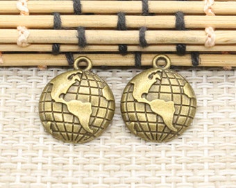 30pcs Globe charms pendant 19x16mm Antique bronze ornament accessories jewelry making DIY handmade craft base material