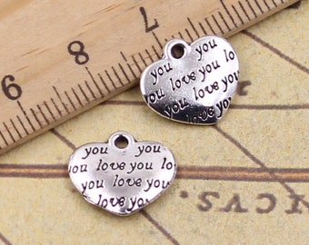 30Pcs Love charms pendant with letter "love you" 13x14mm antique silver ornament accessories jewelry making DIY handmade craft base material