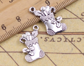 30pcs Christmas stockings charms pendant 20x18mm antique silver ornament accessories jewelry making DIY handmade craft base material