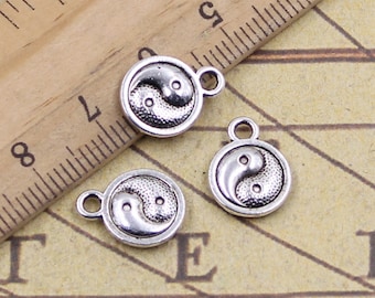 50 pcs Gossip Tai Chi pendentif à breloques 10mm antique argent ornement accessoires fabrication de bijoux bricolage fait main artisanat matériau de base