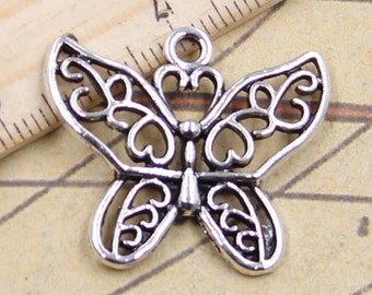 20pcs Butterfly charms pendant 26x29mm antique silver ornament accessories jewelry making DIY handmade craft base material