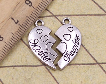 10sets Letter Mother and Daughter love puzzle pendant charms 21x21mm antique silver jewelry making DIY handmade craft base material