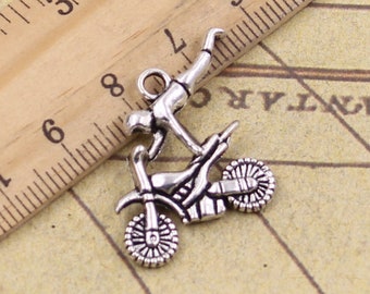 10pcs Motorcycle acrobatics charms pendant 25x25mm antique silver jewelry accessories jewelry making DIY handmade craft