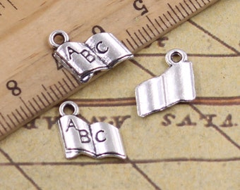 50pcs Books ABC charms pendant 11x11mm antique silver jewelry accessories jewelry making DIY handmade craft base material