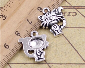 20pcs Cat charms pendant 19x17mm antique silver ornament accessories jewelry making DIY handmade craft base material
