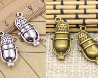 10 Stück Mikrofon Charms Anhänger 26x13mm Antik Silber/Antik Bronze Ornament Zubehör Schmuck machen DIY handgefertigt Basis Material