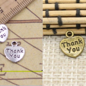 50pcs Heart &quot;Thank you&quot; letters charms pendant 12mm antique silver/antique bronze ornament accessories jewelry making DIY craft material
