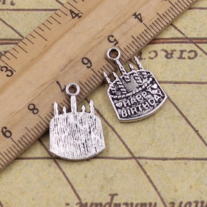 30pcs Birthday cake charms pendant 18x15mm antique silver ornament accessories jewelry making DIY handmade craft base material