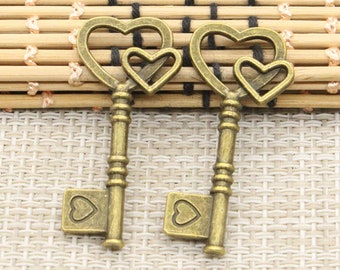 10pcs Loves key charms pendant 42mm Antique bronze ornament accessories jewelry making DIY handmade craft base material