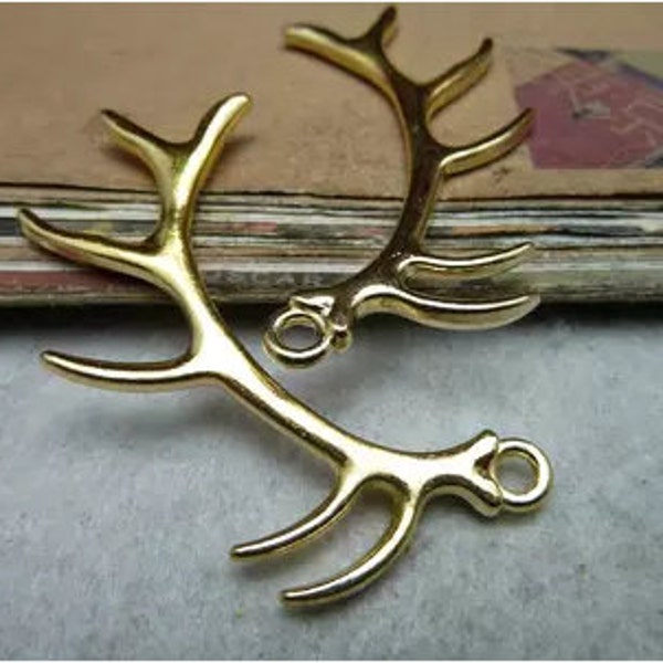5pcs Antler Charms pendant 32x68mm Golden ornament accessories jewelry making DIY handmade craft base material