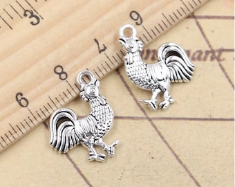 30pcs Cock charms Rooster pendant 18X12mm antique silver ornament accessories ornament making DIY handmade craft base material