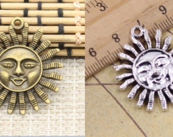 5 Stück Sonne Charms Anhänger 34x29mm Antike Bronze/Antik Bronze Ornament Zubehör Schmuckherstellung DIY Handmade Craft Basismaterial