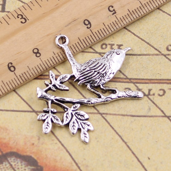 10pcs A bird standing on the branch charms pendant 35x42mm antique silver ornament accessories jewelry making DIY handmade craft base