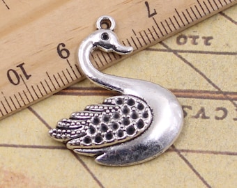 20PCS Swans charms pendant 32X27mm Antique silver ornament accessories jewelry making DIY handmade craft base material