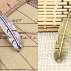 10pcs Feather charms pendant 45x11mm antique silver/antique bronze ornament accessories jewelrymaking DIY handmade craft base material
