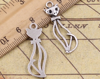 50pcs Cat charms pendant 34x11mm antique silver ornament accessories jewelry making DIY handmade craft base material