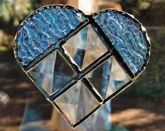 Light Blue Beveled Heart Suncatcher