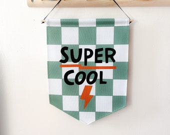 Super cool checkered banner (Green, light grey and rust)