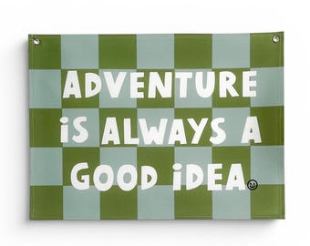 Adventure Wall Hanging, Checkered Organic Cotton Boys Room Decor, Kids Decor, Playroom Art