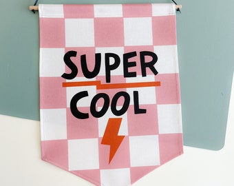 Super cool checkered banner (Pink, light grey and rust)