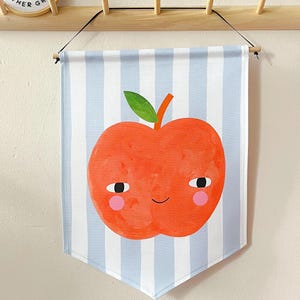 Apple Kids Room Banner, Stripey Nursery Decor, Kids Wall Art