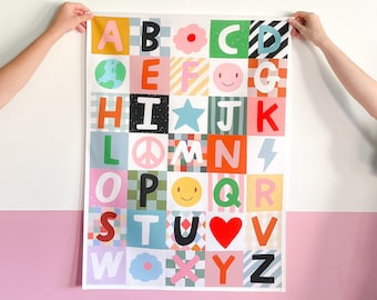 Patchwork Alphabet Wall Hanging, Organic Cotton Kids Decor, Playroom Art