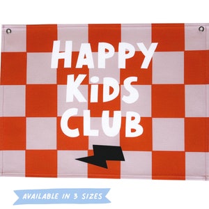 Happy kids club - wanddecoratie | dambord | roest + schemerige sering | Kindermuurdecoratie | Muurvlag speelkamer