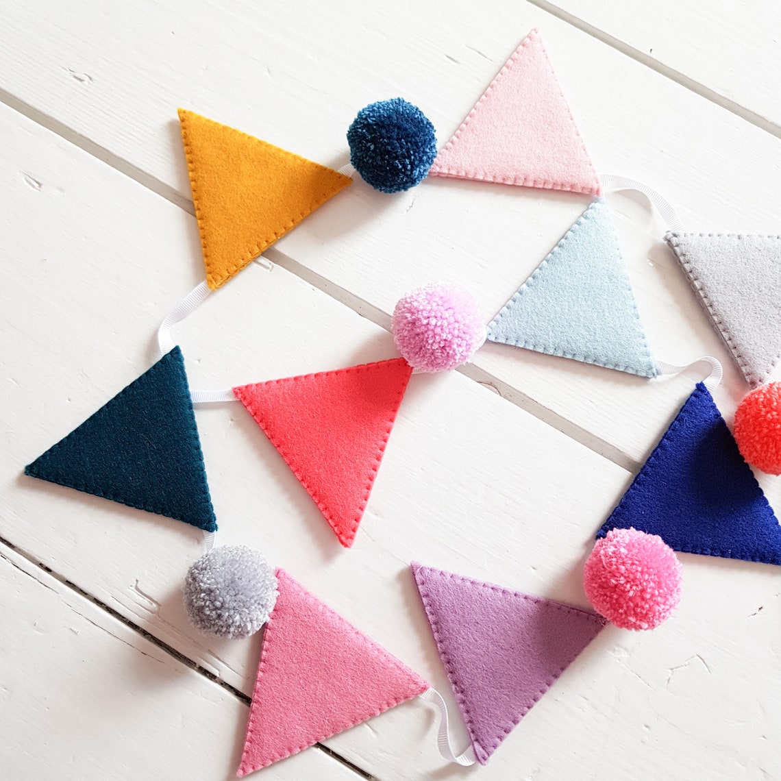Pompom Bunting Bunting the Bright One Etsy