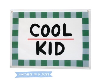 Cool kid - Cotton wall hanging | Green and blue stripe | Wall art for kids | Kids wall hanging | Kids wall flag | Checkered banner