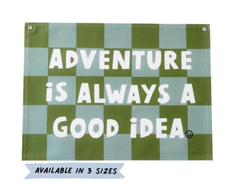 Adventure is always a good idea - Wall hanging | green + blue | checkerboard Wall hanging | Kids room decor | Checkered Banner | Wall decor