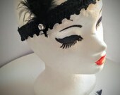 Women's Black Headband, Back Feathered Hairband, Goth Fascinator, The Great Gatsby