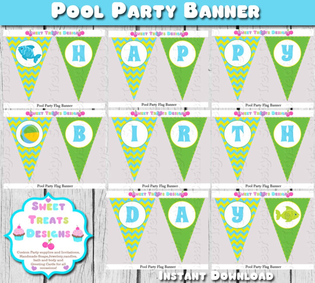 Pool Party Banner, Pool Party Flag Banner, Pool Party Birthday Banner ...