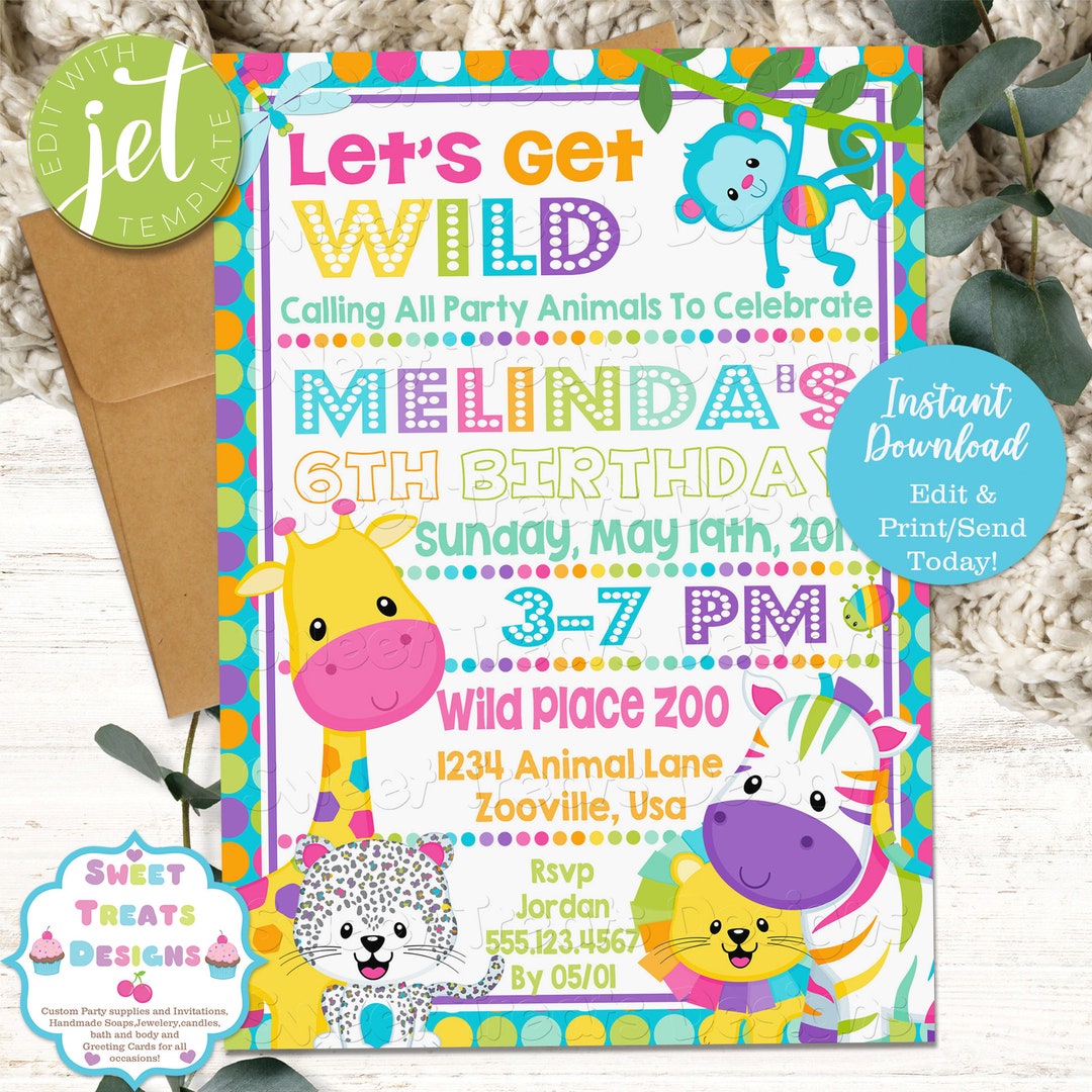 Jungle Invitation, Jungle Birthday Invitation, Zoo Invitation, Zoo