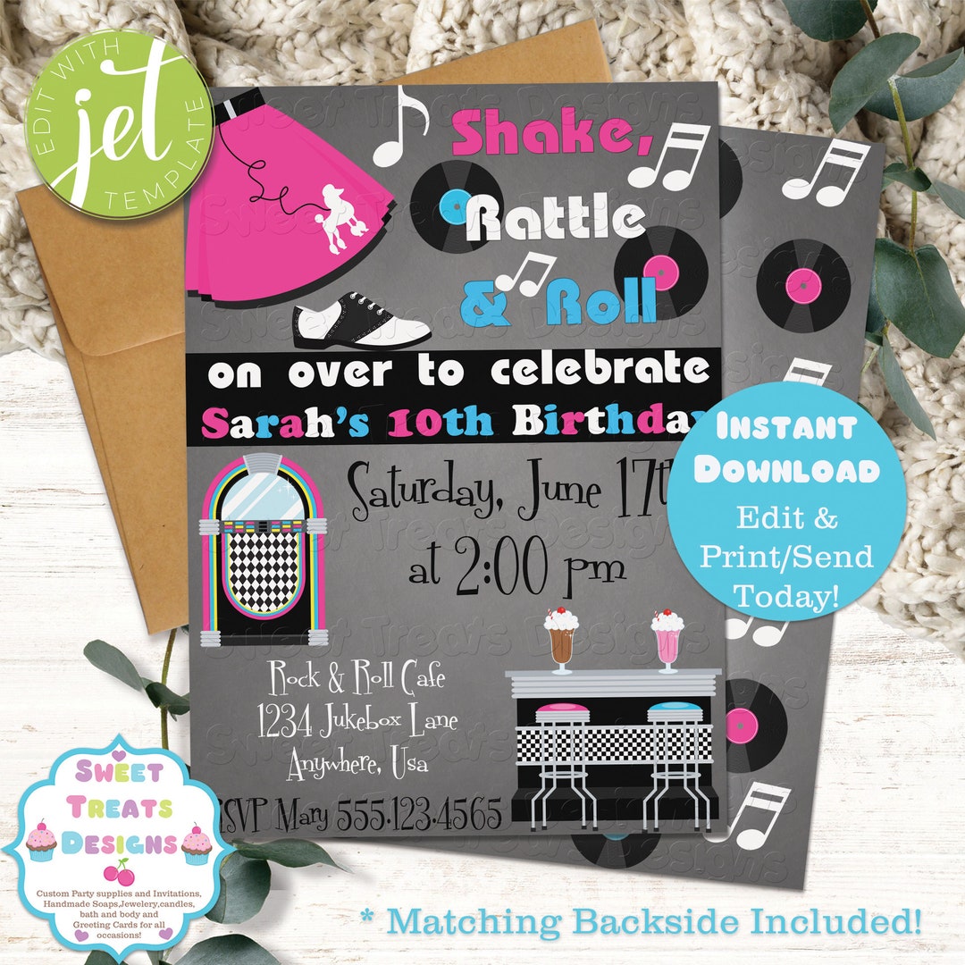 50s Invitation, Editable Template Invite, 50s Themed Birthday ...