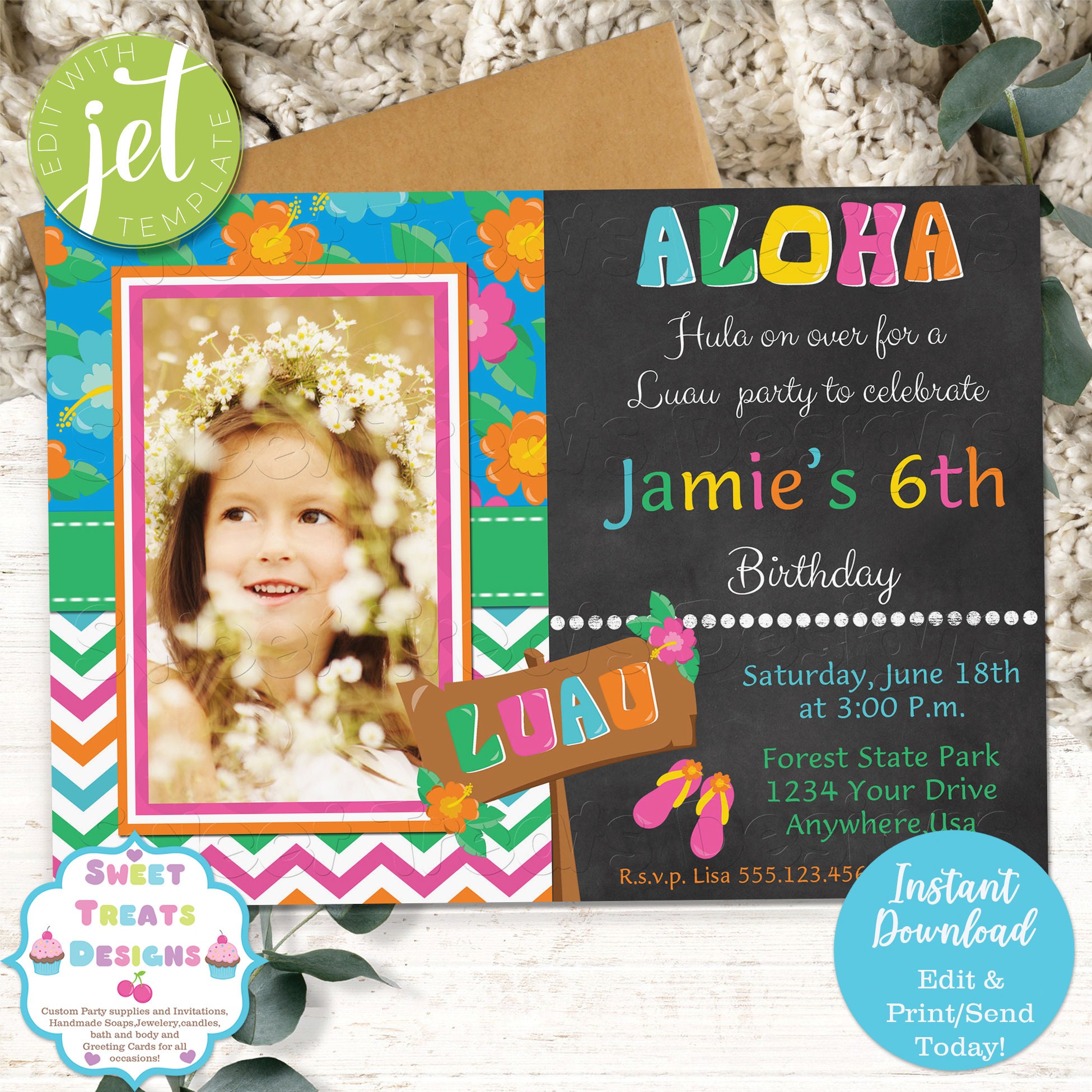 Luau Invitation Luau Party Invitation Luau Birthday Luau Chalkboard Invitation Hawaiian Invitation Editable Luau Invitation