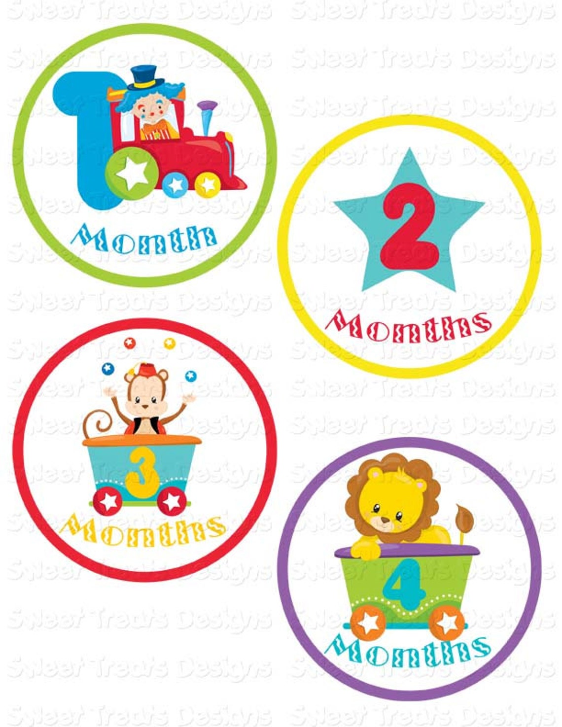 Printable Milestone Ironons, Circus Train Milestone Iron On, Set of 12