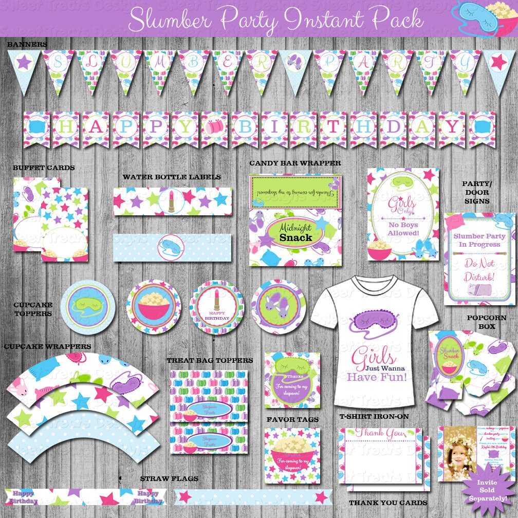 Slumber Party Instant Download Package Banner,cupcake Toppers and ...