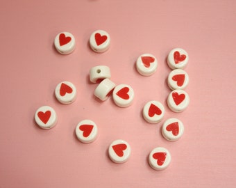 Heart Charm white and red ceramic
