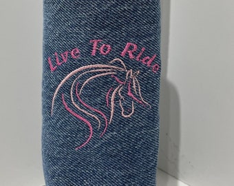 Water bottle holder Saddle horn  bag  trail water bottle holder carrier  recycled denim jean Western cowgirl Equestrian gift handmade