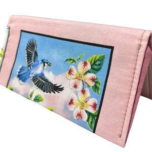 La chequera Bluebird cubre el titular del cupón de pájaro del guardián de la nota Blue Jay, registro de cheques estándar, construcción de tela, artículo hecho a mano, regalo