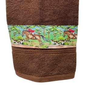 Fox Hunt decorative towel Equestrian decorative hand towel ribbon art design handmade gift horse trailer living quarter towel Jumping horse