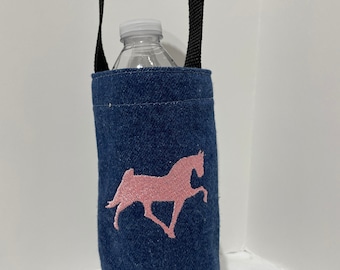Embroidered Horse Denim Water Bottle Holder - Equestrian Saddle Bag