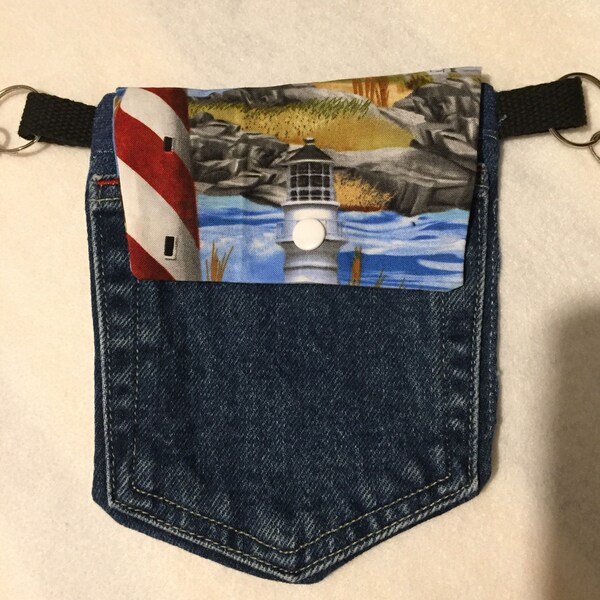 Fanny pack travel bag belt clip  purse  hipster  purse pocket purse recycled denim jeans handmade gift