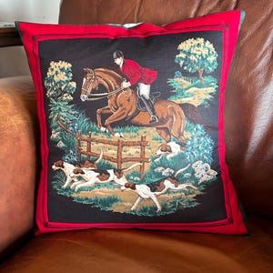Horse Fox hunting pillow cover jumping horse pillow sham decorative Equestrian home couch pillow horse camper decoration handmade gift