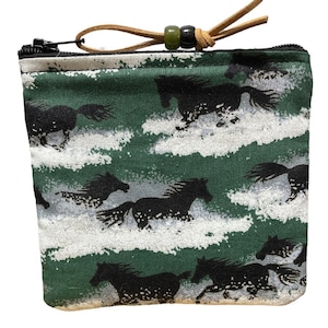 Horse zipper pouch bag  Running horse Equestrian bag Cowgirl coin gift bag handmade gift