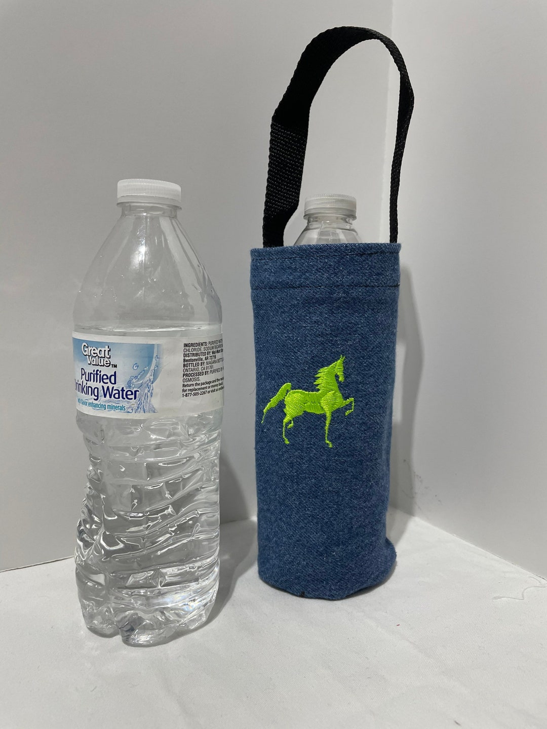 Sac Corne De Selle Horse Trail Rider - Porte-bouteille En Denim Recyclé - Fait Main - Neuf