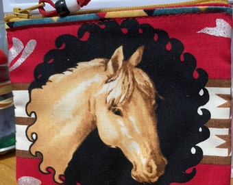 Horse  zipper pouch bag Equestrian coin bag Cowgirl key bag  handmade gift